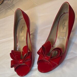 Valentino Vibrant Red Bow Peep-Toe Heels